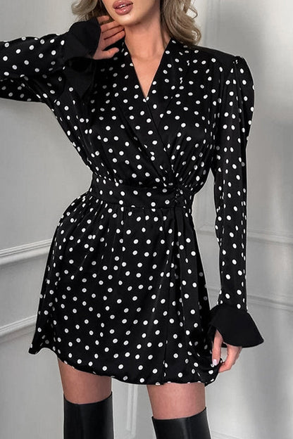 Polka Dot Contrast V Neck Waist Skirt Dresses