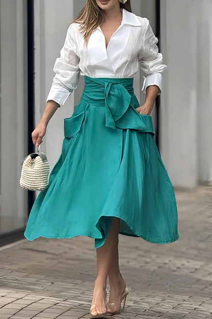 Street Pocket Ruched Turndown Collar Long Sleeve Two Pieces
