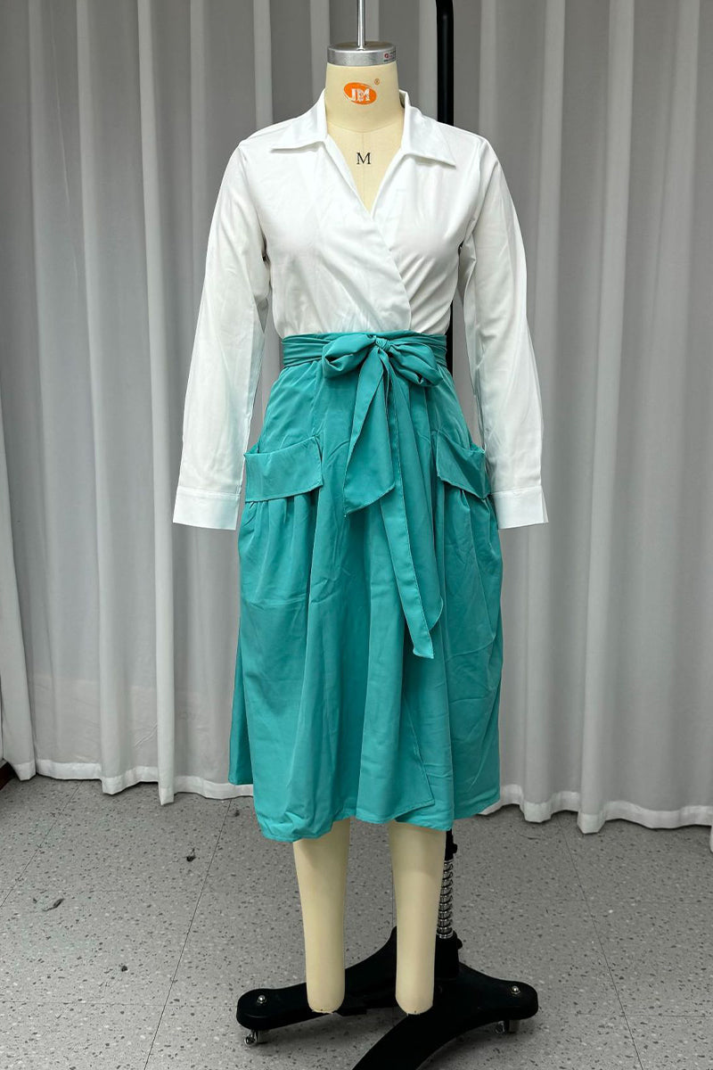 Street Pocket Ruched Turndown Collar Long Sleeve Two Pieces