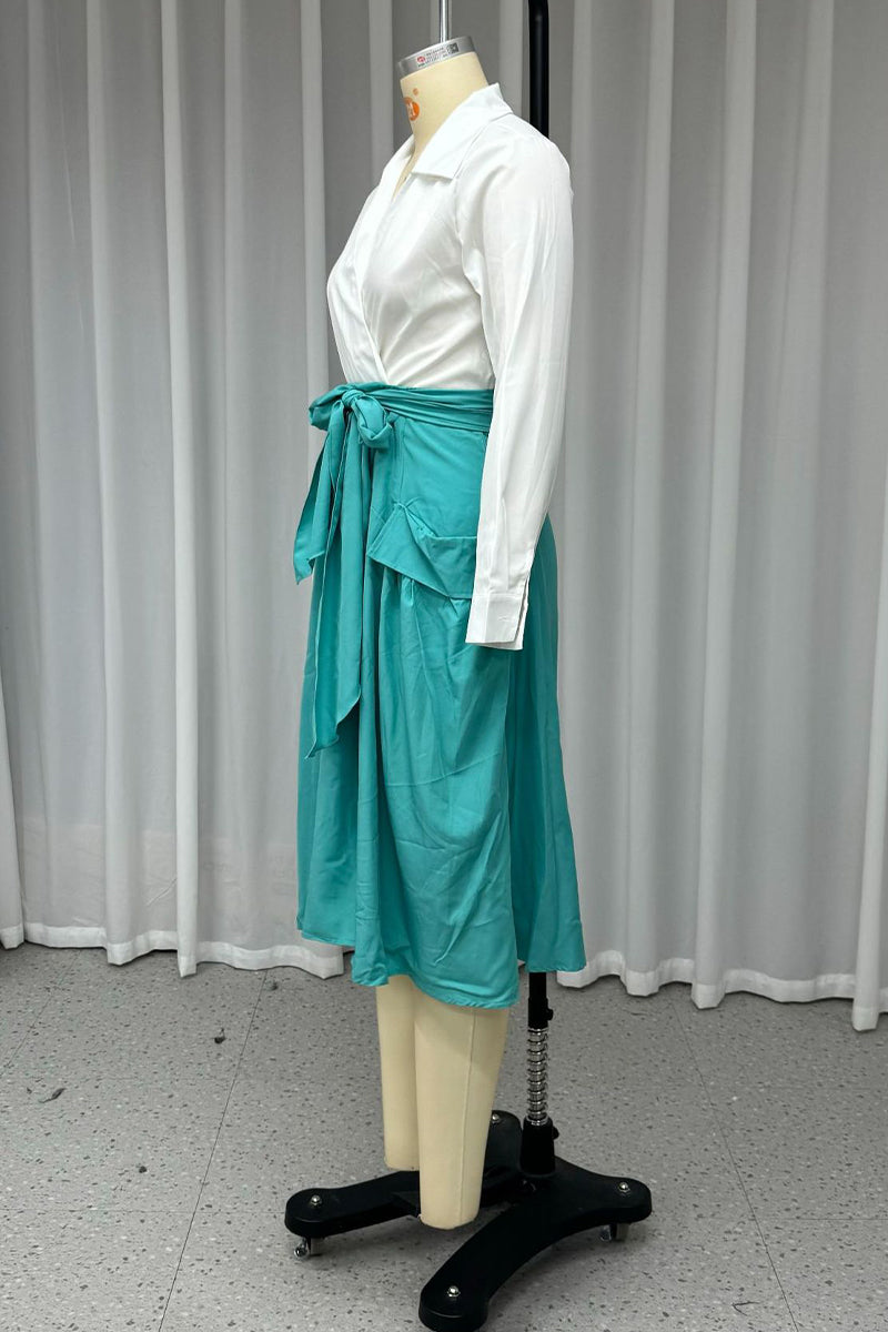 Street Pocket Ruched Turndown Collar Long Sleeve Two Pieces