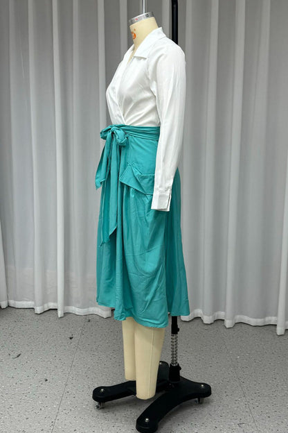 Street Pocket Ruched Turndown Collar Long Sleeve Two Pieces