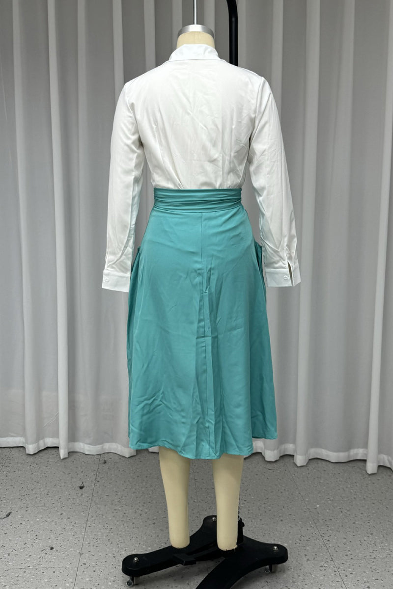 Street Pocket Ruched Turndown Collar Long Sleeve Two Pieces