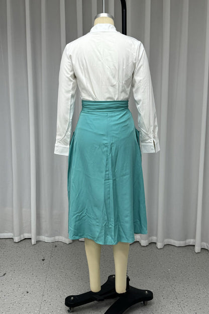 Street Pocket Ruched Turndown Collar Long Sleeve Two Pieces