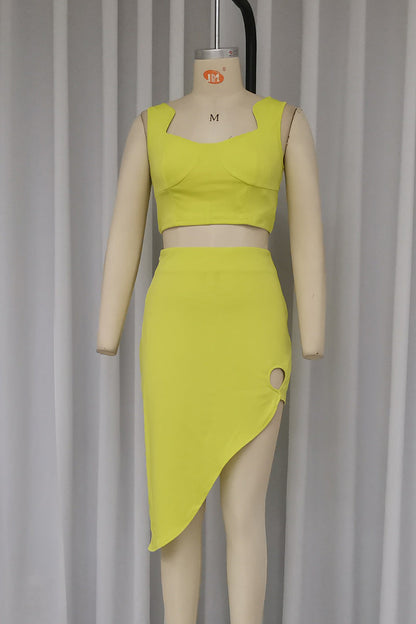 Slit Irregular Square Neck Sleeveless Two Pieces