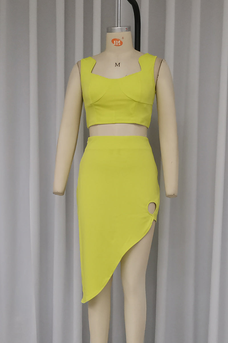 Slit Irregular Square Neck Sleeveless Two Pieces