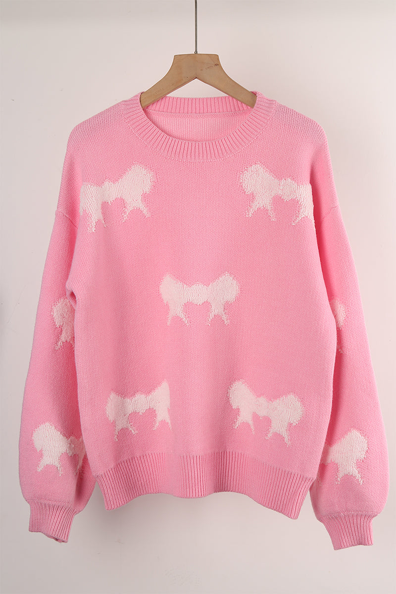 Street Bow Weave Contrast O Neck Sweaters(4 Colors)