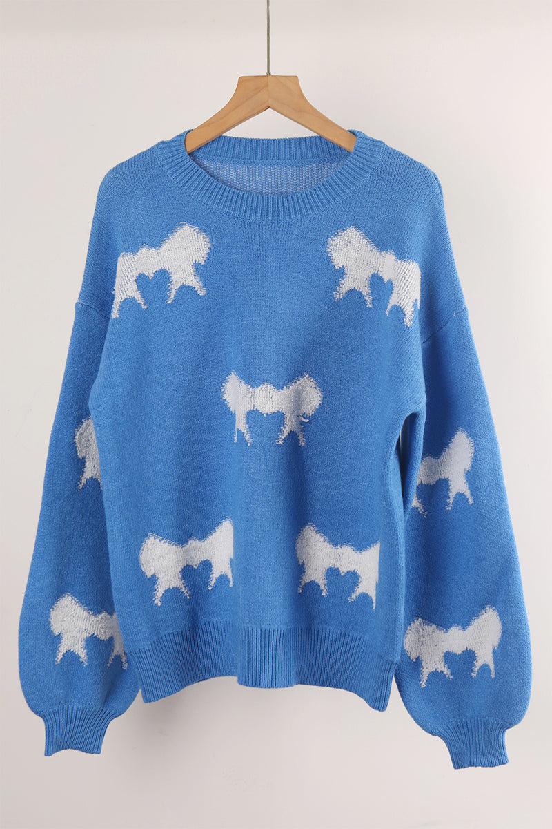 Street Bow Weave Contrast O Neck Sweaters(4 Colors)