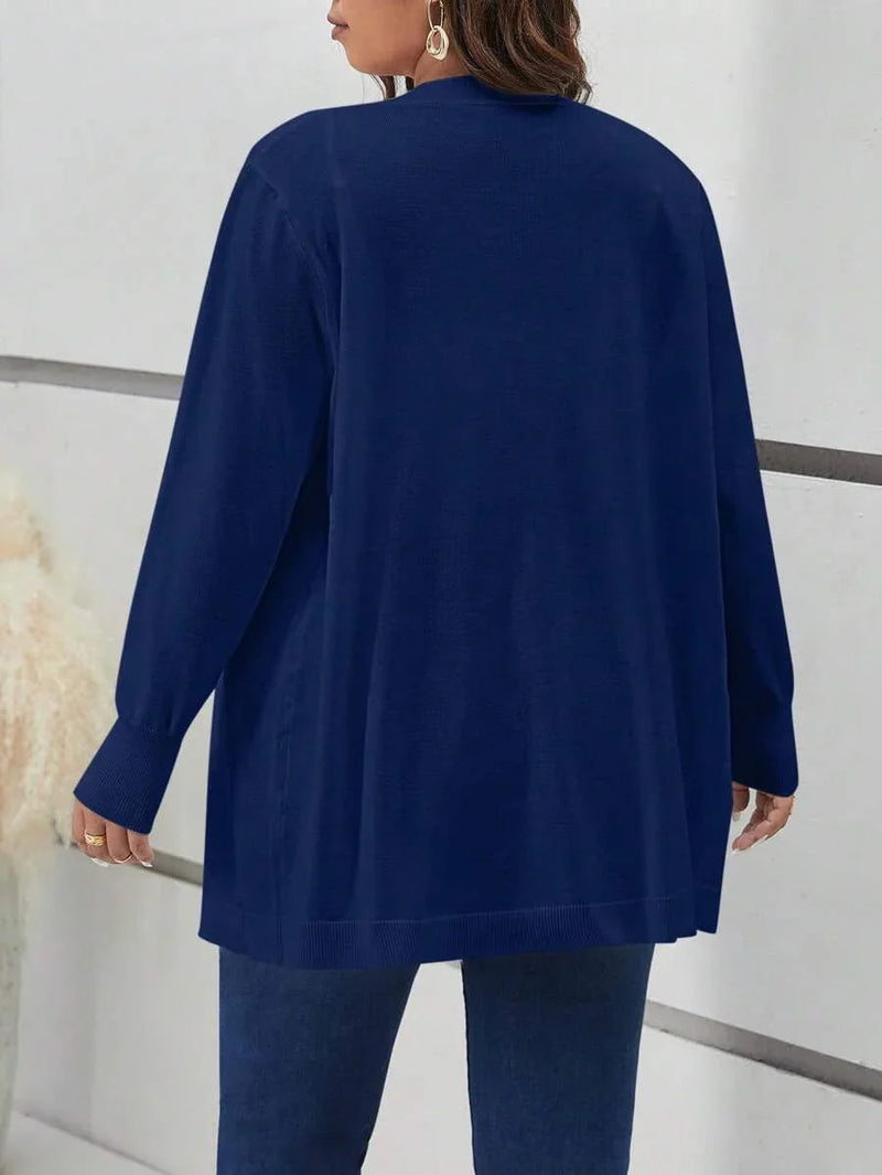 Cozy Open Front Black Knit Cardigan Thigh Length for Fall