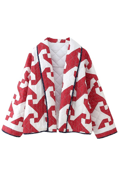 Daily Geometric Print Contrast Cardigan Collar Outerwear
