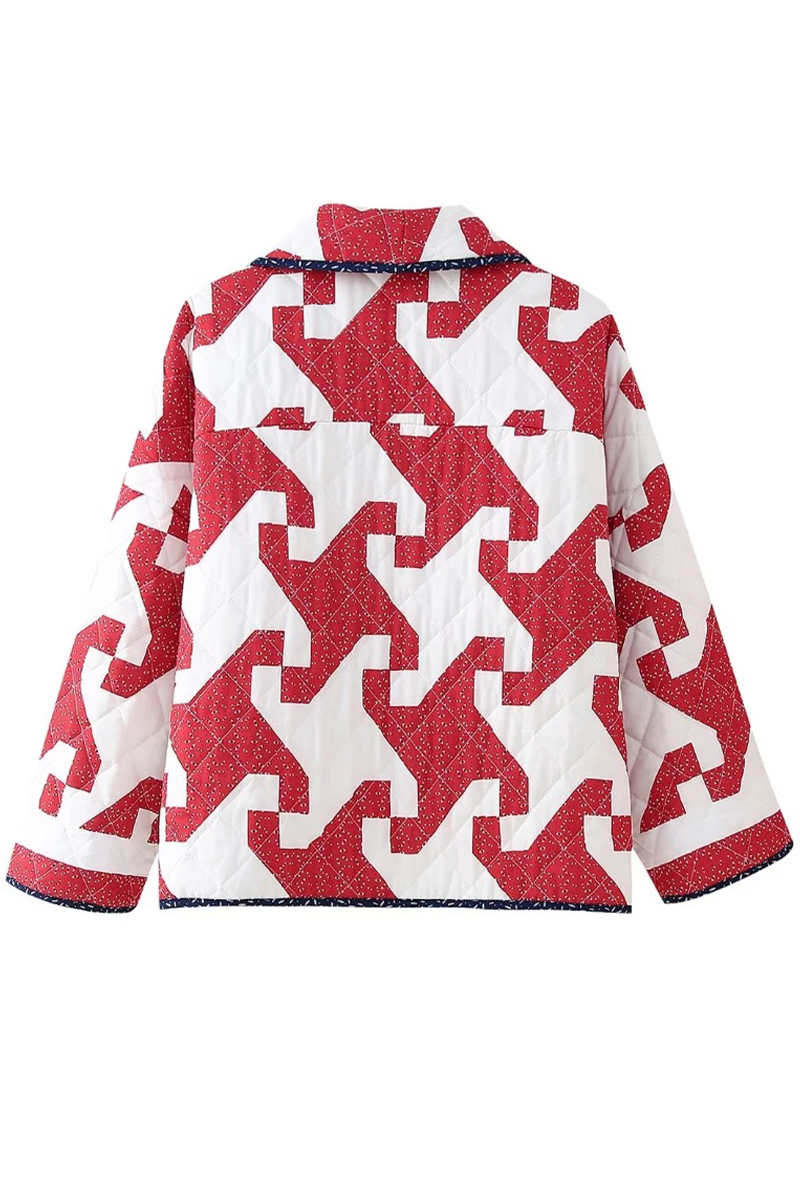 Daily Geometric Print Contrast Cardigan Collar Outerwear
