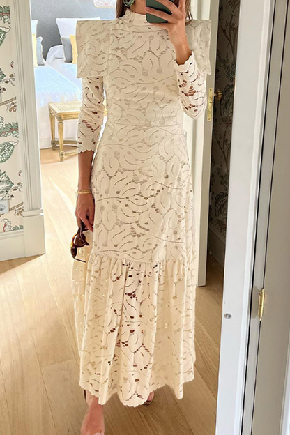 Lace Patchwork Half a Turtleneck Waist Skirt Dresses