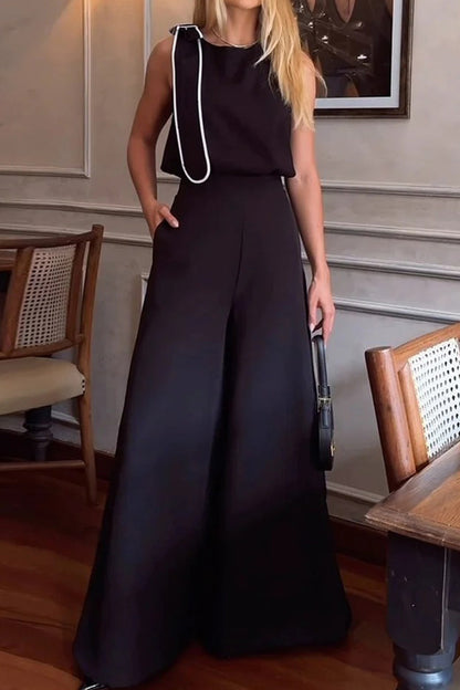 Street Pocket Bow Decor O Neck Sleeveless Two Pieces