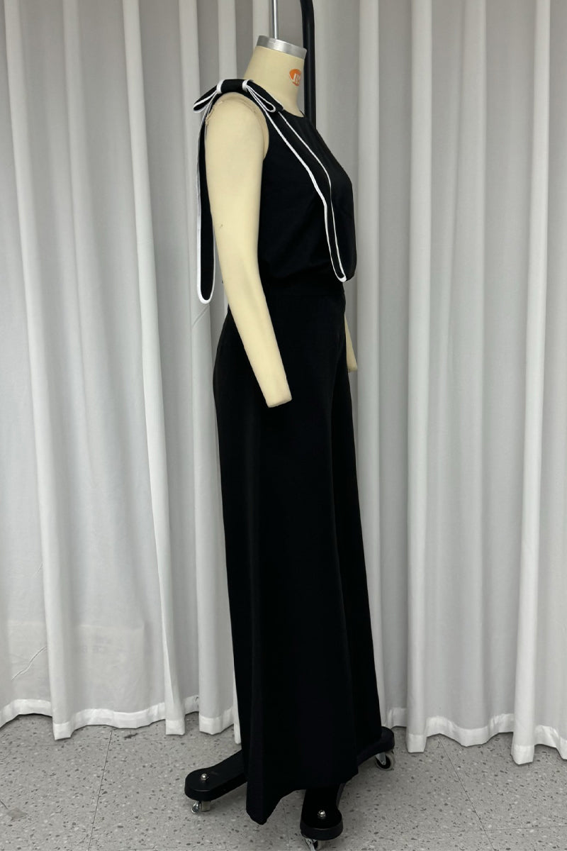 Street Pocket Bow Decor O Neck Sleeveless Two Pieces