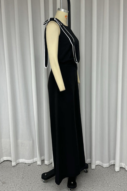 Street Pocket Bow Decor O Neck Sleeveless Two Pieces