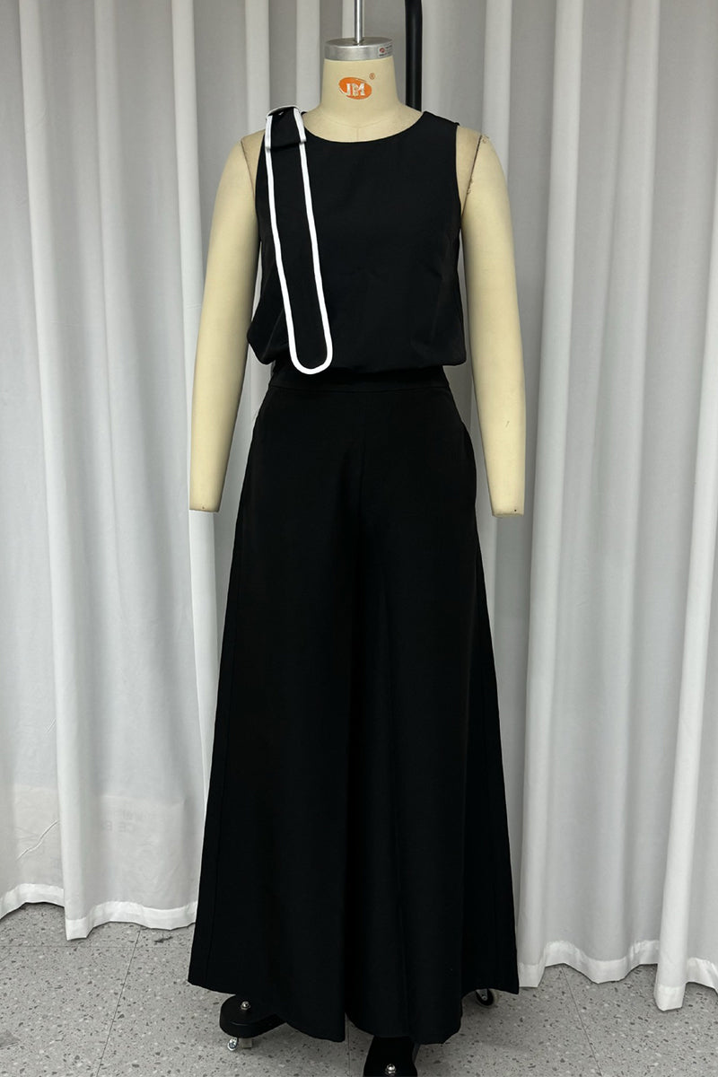 Street Pocket Bow Decor O Neck Sleeveless Two Pieces