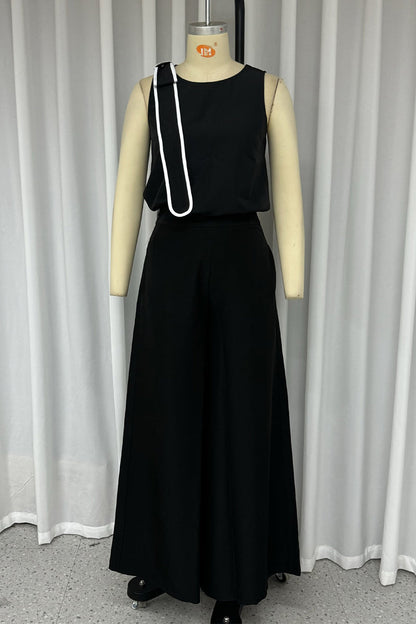 Street Pocket Bow Decor O Neck Sleeveless Two Pieces