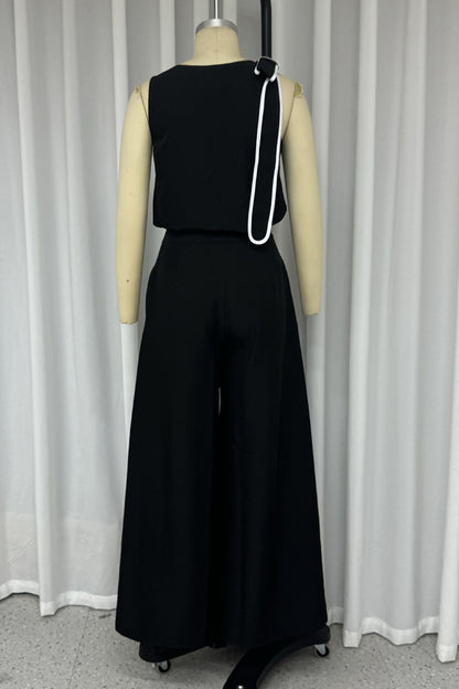 Street Pocket Bow Decor O Neck Sleeveless Two Pieces