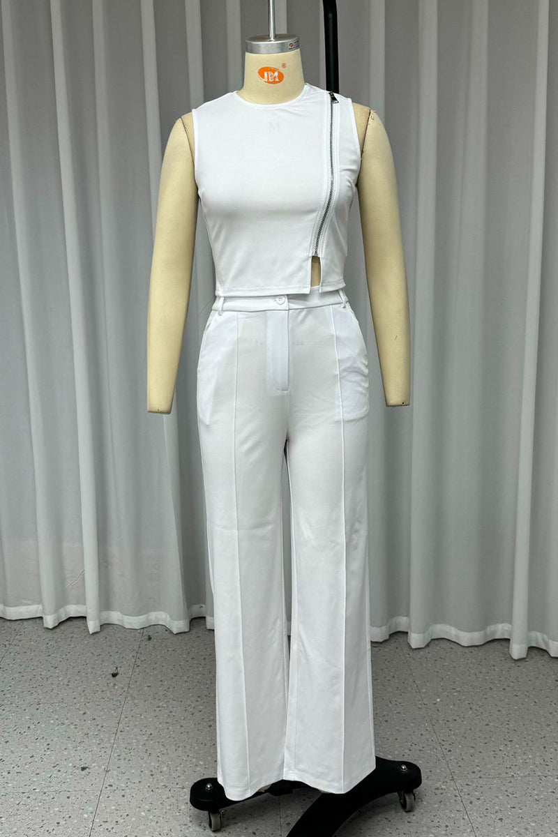 Street Pocket Zipper O Neck Sleeveless Two Pieces