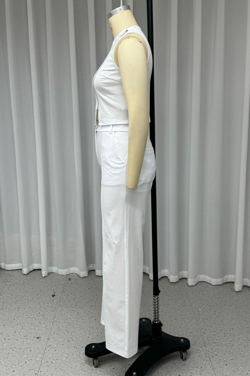 Street Pocket Zipper O Neck Sleeveless Two Pieces
