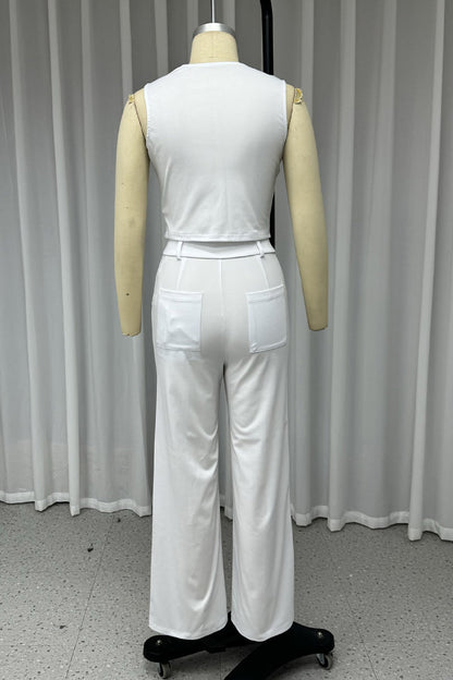 Street Pocket Zipper O Neck Sleeveless Two Pieces
