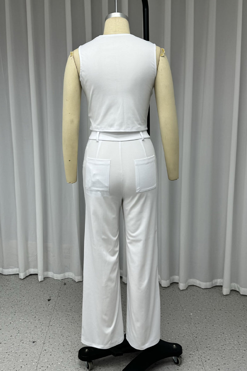 Street Pocket Zipper O Neck Sleeveless Two Pieces