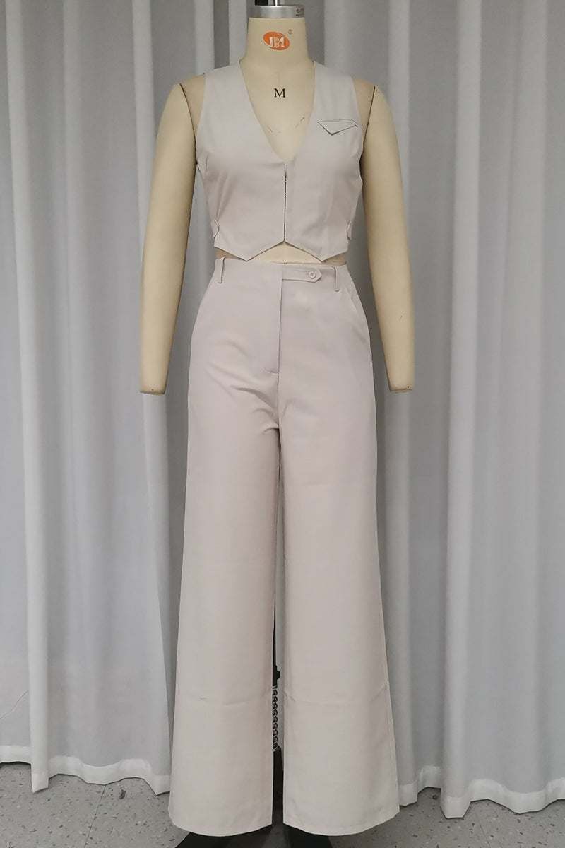 Pocket Buttons V Neck Sleeveless Two Pieces