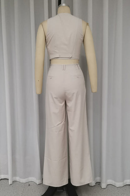 Pocket Buttons V Neck Sleeveless Two Pieces