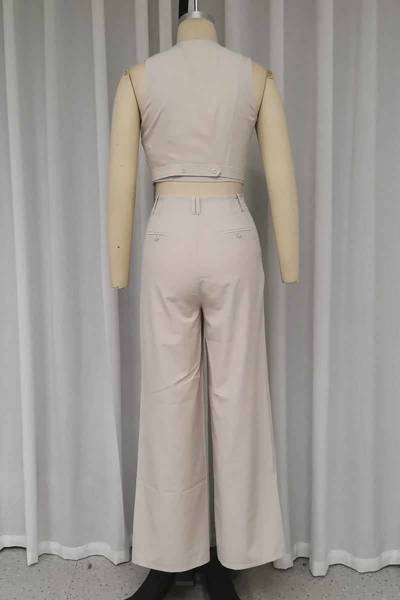 Pocket Buttons V Neck Sleeveless Two Pieces