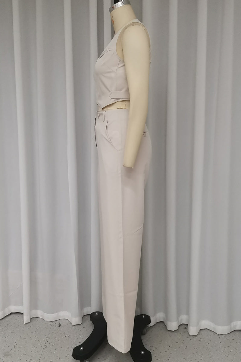 Pocket Buttons V Neck Sleeveless Two Pieces
