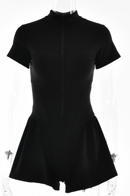 Zipper Mandarin Collar Regular Rompers(3 Colors)