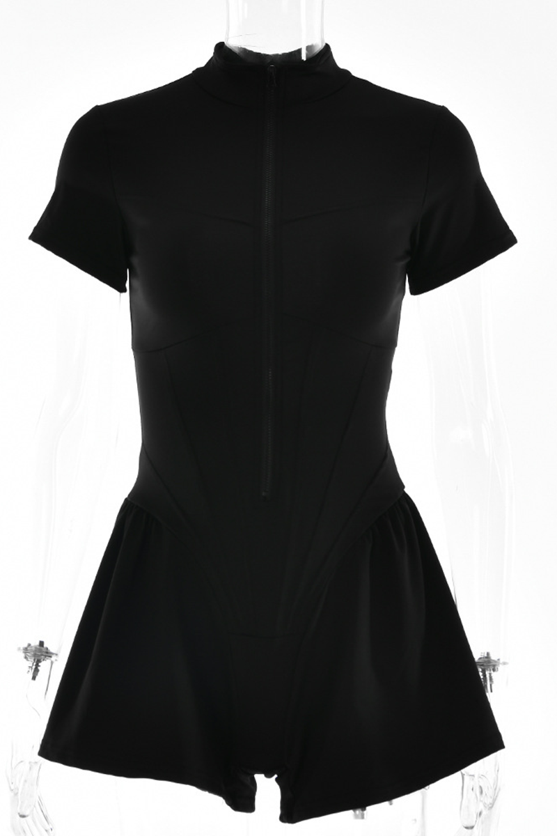 Zipper Mandarin Collar Regular Rompers(3 Colors)