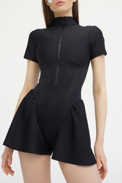 Zipper Mandarin Collar Regular Rompers(3 Colors)