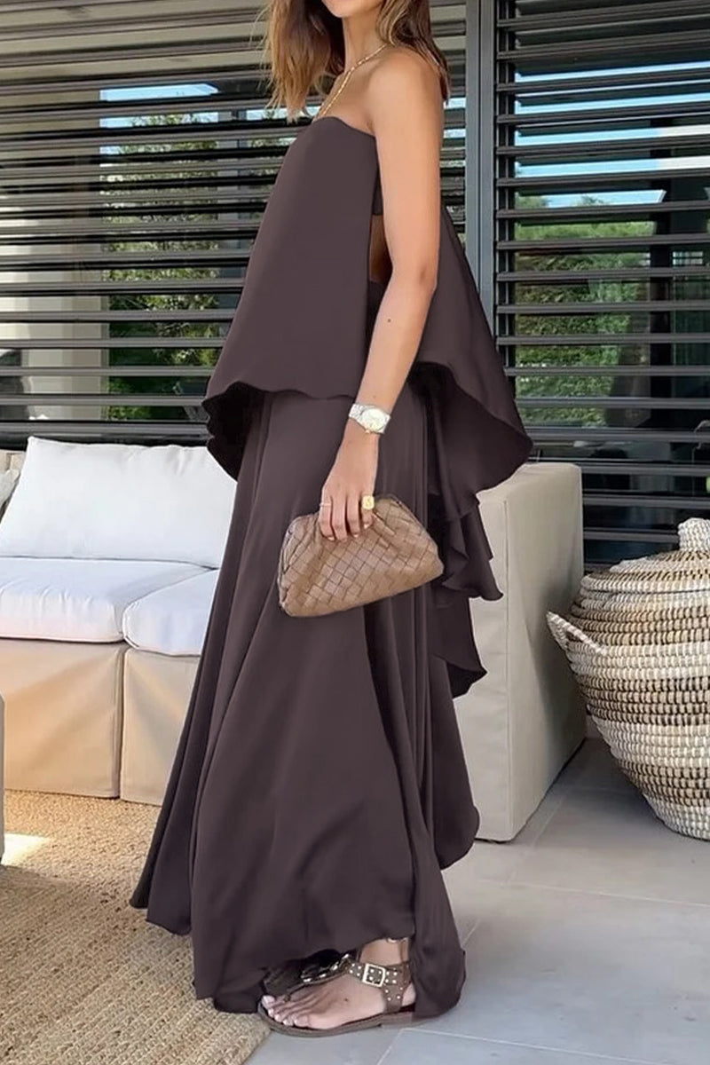 Vacation Irregular Strapless Sleeveless Two Pieces