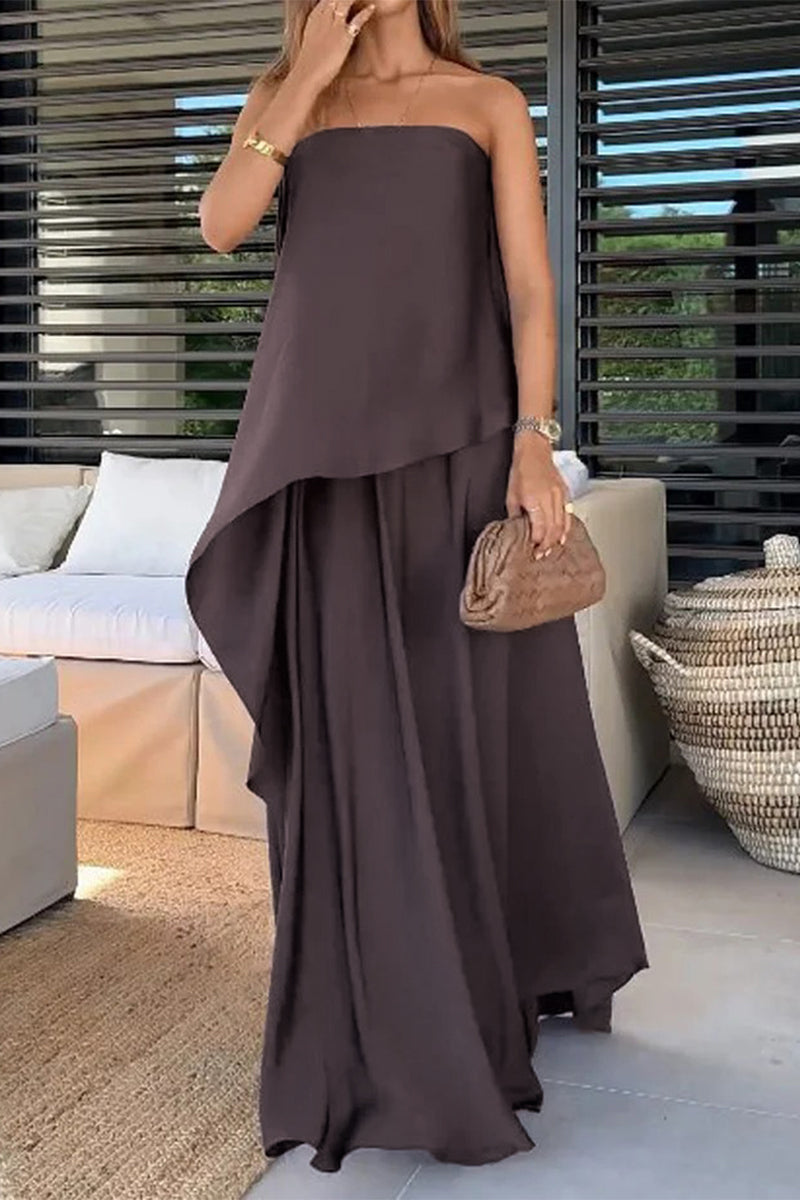 Vacation Irregular Strapless Sleeveless Two Pieces