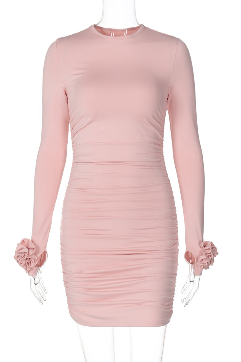 Patchwork Flower Shape O Neck Wrapped Skirt Dresses(3 Colors)