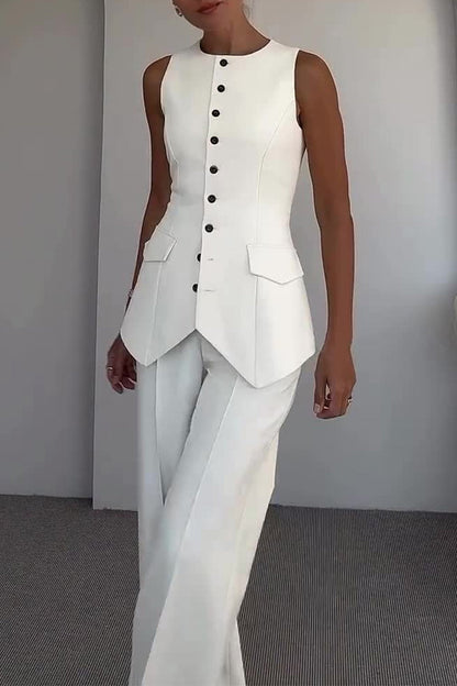 Daily Buttons O Neck Sleeveless Two Pieces