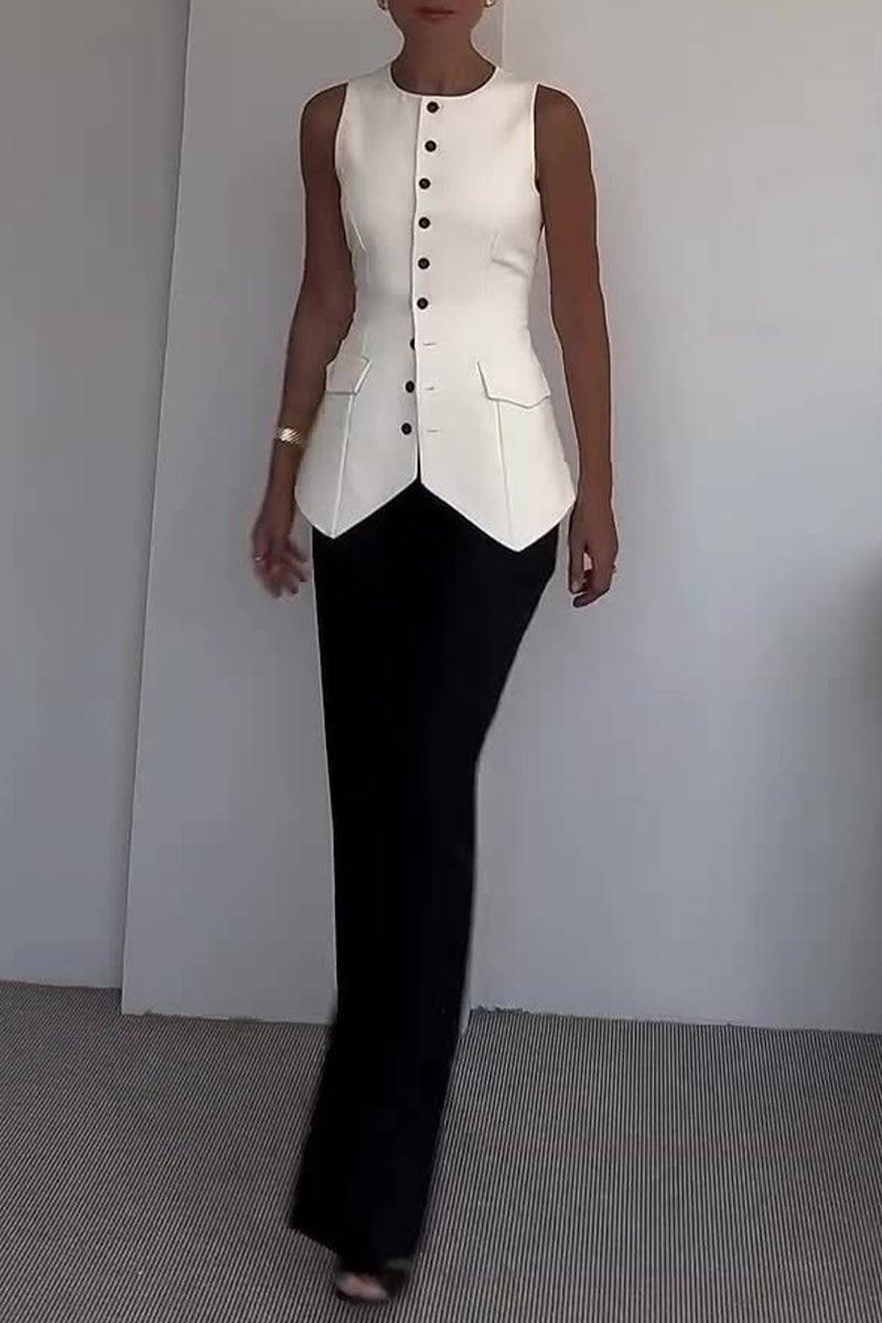 Daily Buttons O Neck Sleeveless Two Pieces