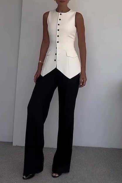 Daily Buttons O Neck Sleeveless Two Pieces