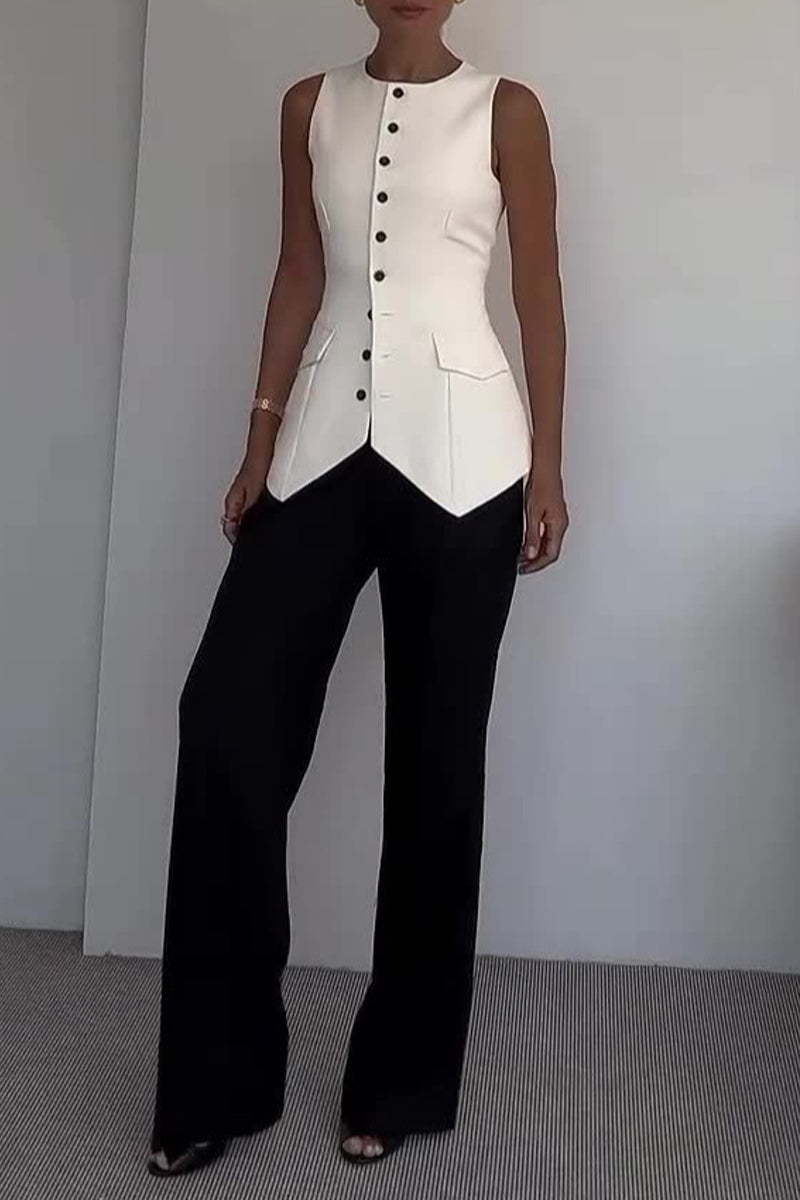 Daily Buttons O Neck Sleeveless Two Pieces