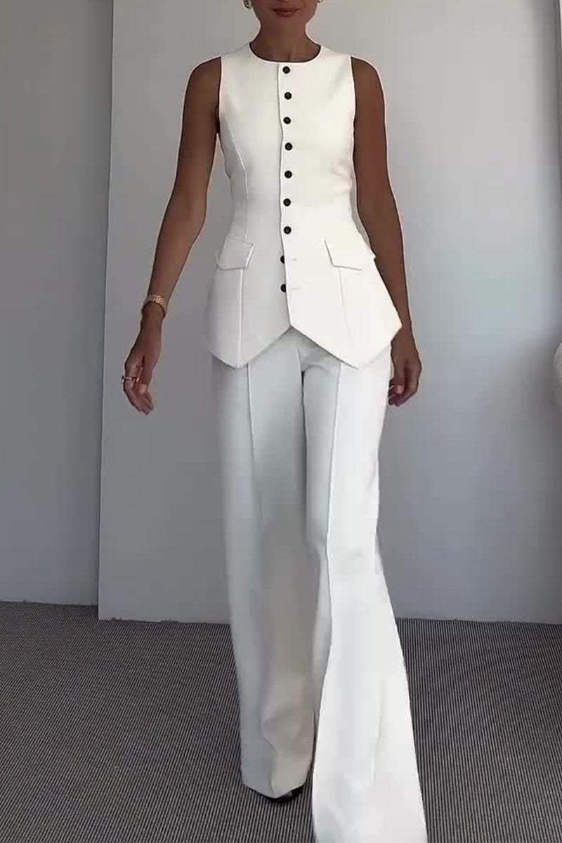 Daily Buttons O Neck Sleeveless Two Pieces