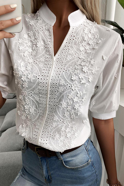 Color Lace Mandarin Collar Blouses
