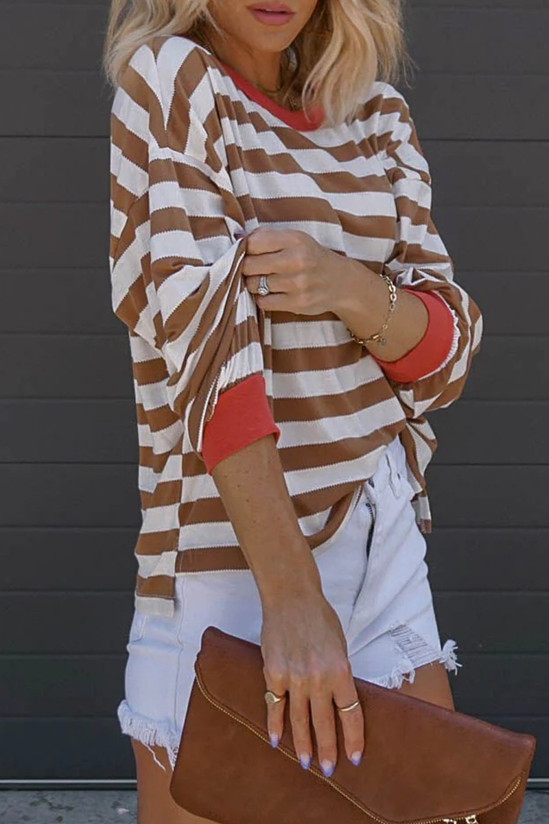 Letters Patchwork Contrast O Neck T-shirts