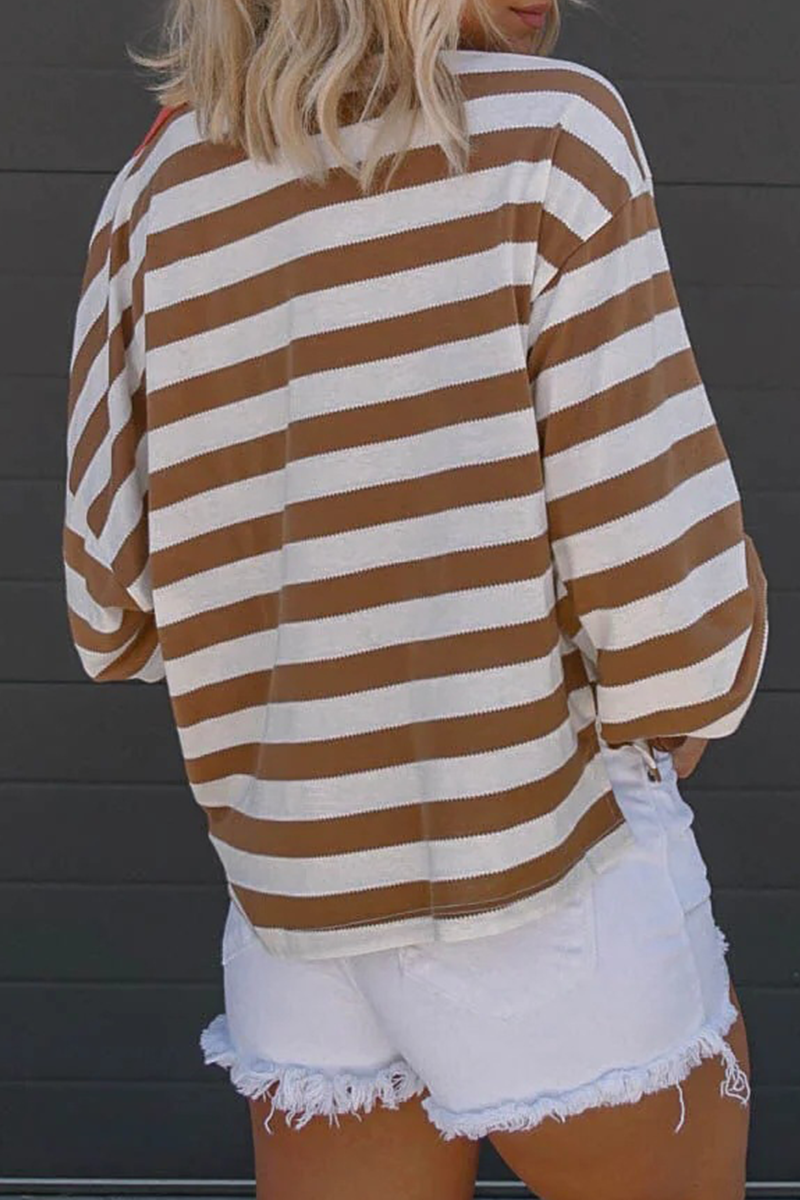 Letters Patchwork Contrast O Neck T-shirts