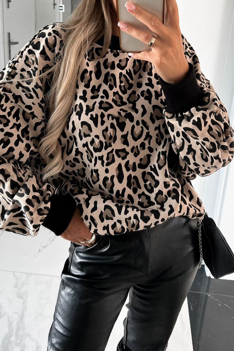 Leopard Print Zebra Print Contrast O Neck Hoodies