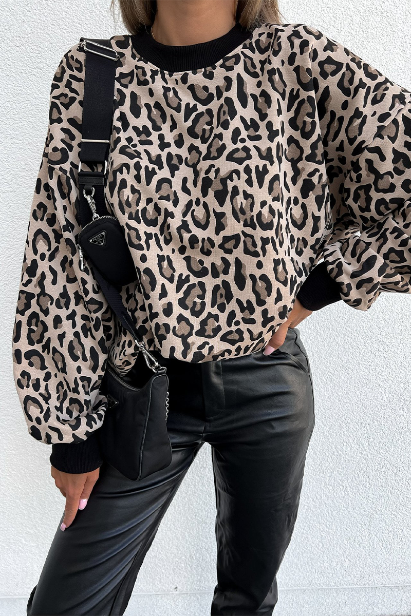 Leopard Print Zebra Print Contrast O Neck Hoodies