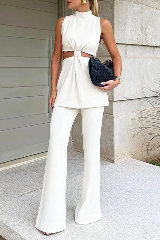 Street Hollow Out Half a Turtleneck Sleeveless Two Pieces