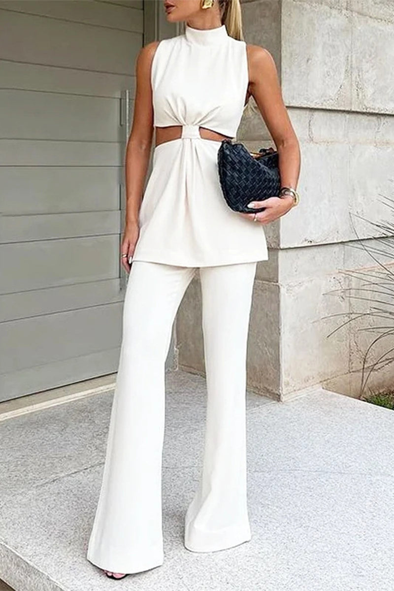 Street Hollow Out Half a Turtleneck Sleeveless Two Pieces