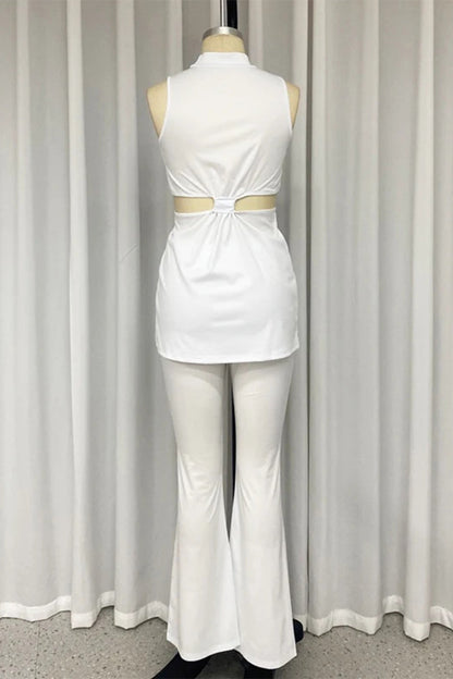 Street Hollow Out Half a Turtleneck Sleeveless Two Pieces