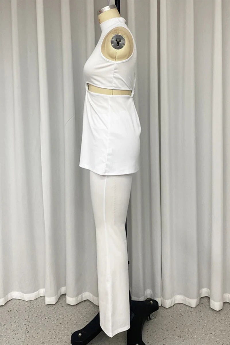 Street Hollow Out Half a Turtleneck Sleeveless Two Pieces