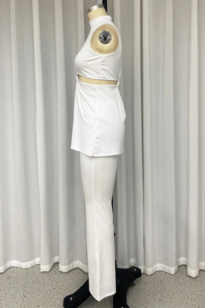 Street Hollow Out Half a Turtleneck Sleeveless Two Pieces